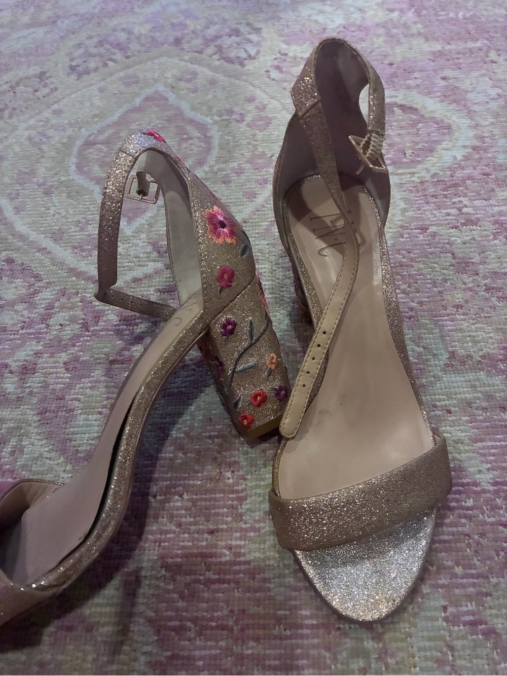 Glitter gold and floral heels